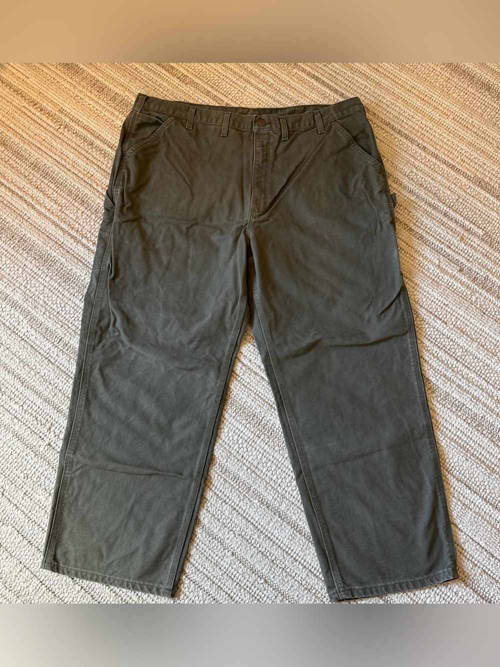 Vintage Carhartt B11-MOS Carpenter Pants 44x30 Faded Moss Green Workwear Loose